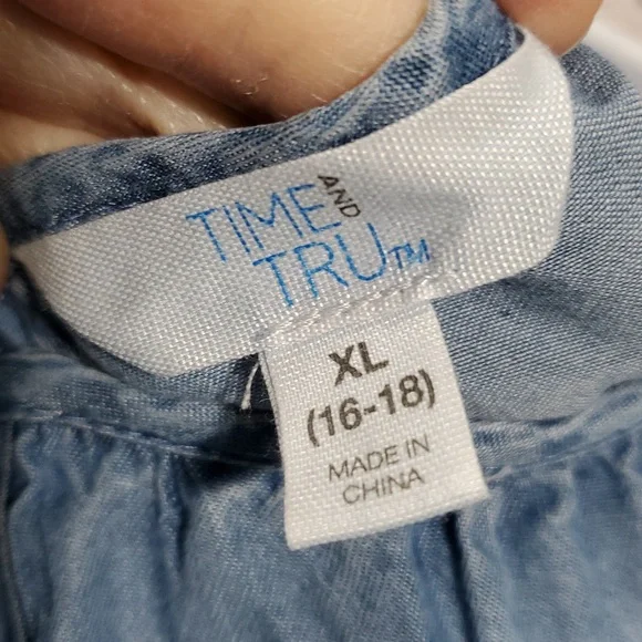 Time and Tru Sz XL 16-18 Chambray Woven Flutter Sleeve Dress New 925 - Picture 8 of 9